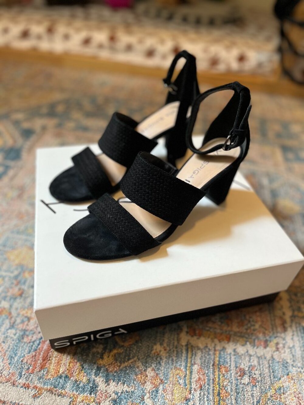Via Spiga Black Leather Block Heel Sandals - Size 8
